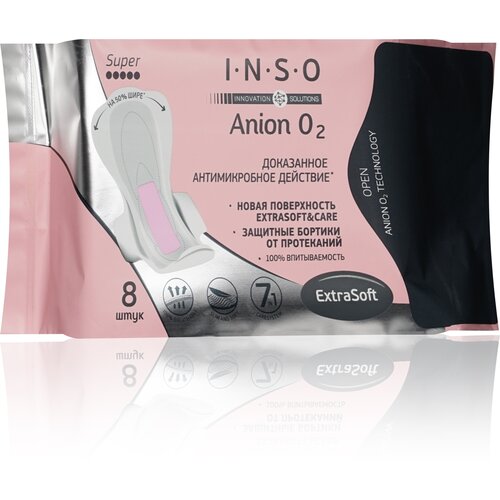 Женские прокладки INSO Anion O2 Super с анионовым слоем 8шт прокладки гигиенические inso гигиенические прокладки с анионовым слоем anion o2 normal