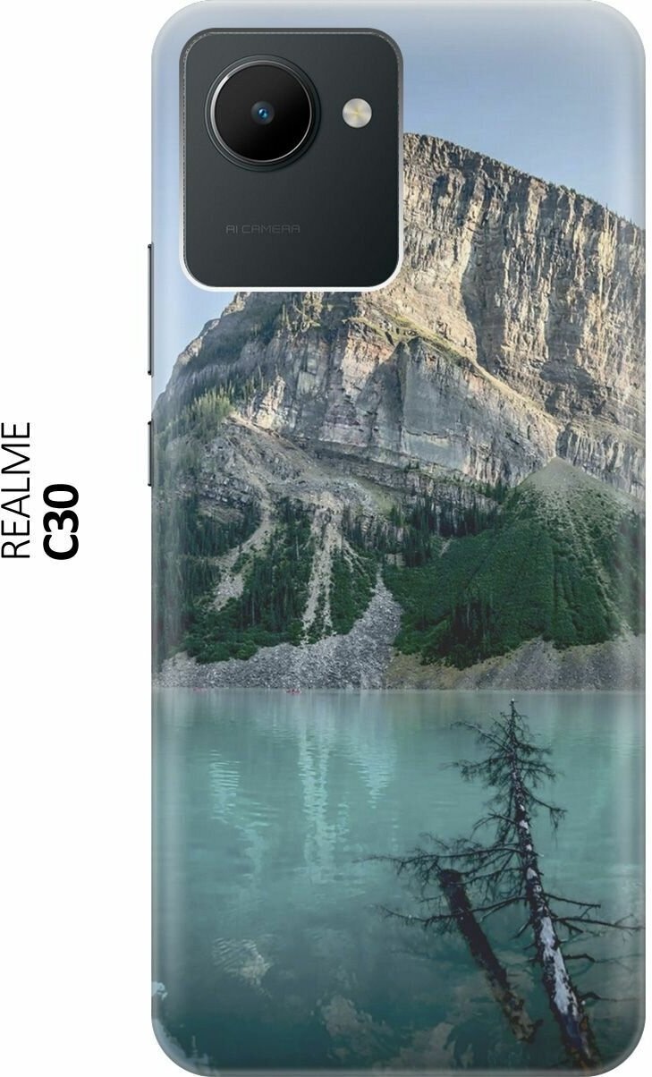 Силиконовый чехол на realme C30, Рилми С30 с принтом "Дерево и горное озеро"