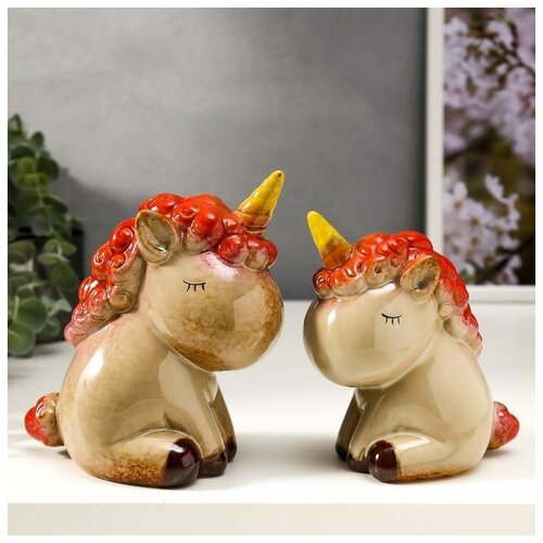 фото Сувенир керамика "спящие единороги" набор 2 шт 14,5х7,5х10,5 см mikimarket