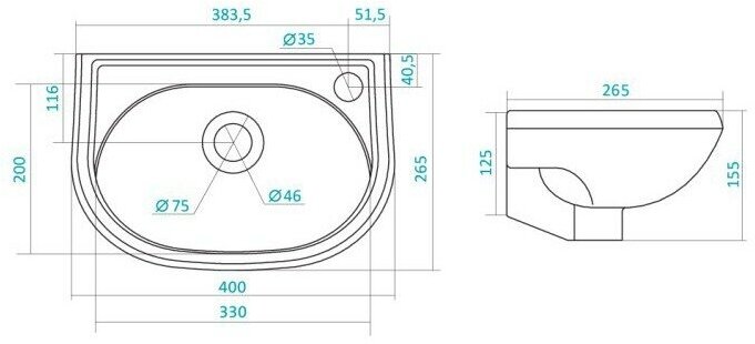 Раковина для ванной Santek бриз 40*27см (WH110445) (П)