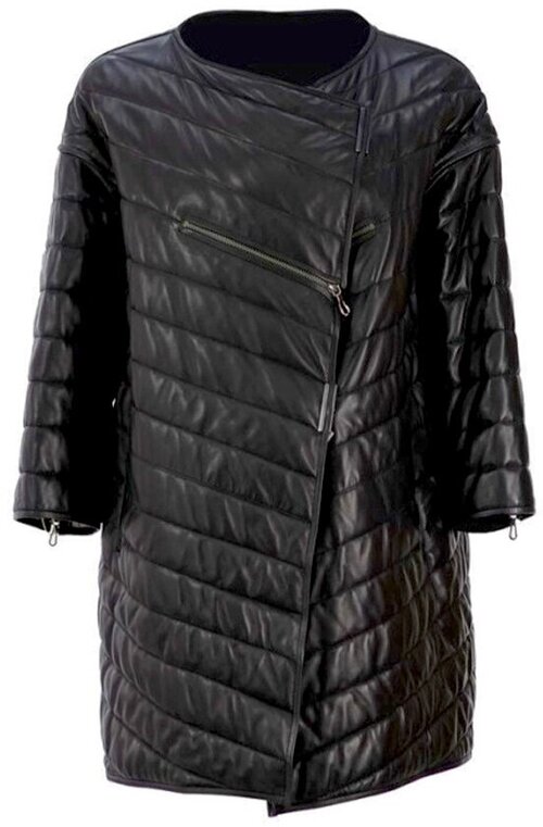 Кожаная куртка , средней длины, стеганая, размер 46, черный
