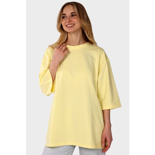 Футболка SILVER HANDS, оверсайз, хлопок, однотонная, трикотаж, дышащий материал, размер OverSize, желтый