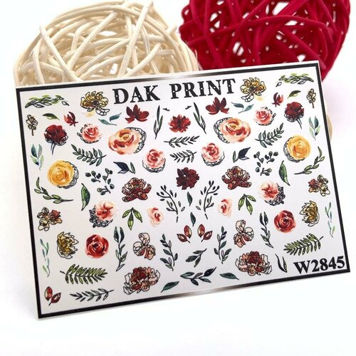 Слайдеры для маникюра (водные наклейки) для дизайна ногтей Цветы и листья