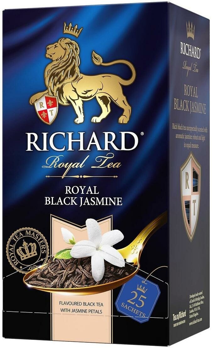 Упаковка 12 штук Чай Richard Royal Black Jasmine (1,8г х 25)(300 пакетиков с ярл. в конверте)