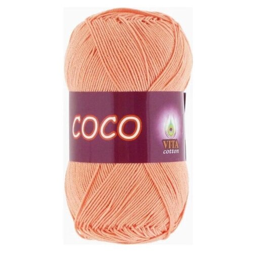 Пряжа хлопковая Vita Cotton Coco (Вита Коко) - 1 моток, 3883 персик, 100% мерсеризованный хлопок 240м/50г