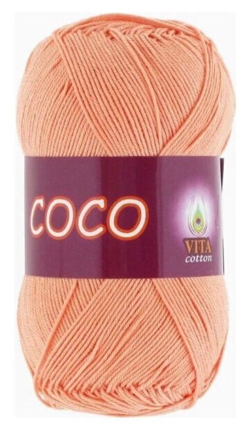 Пряжа хлопковая Vita Cotton Coco (Вита Коко) - 1 моток, 3883 персик, 100% мерсеризованный хлопок 240м/50г