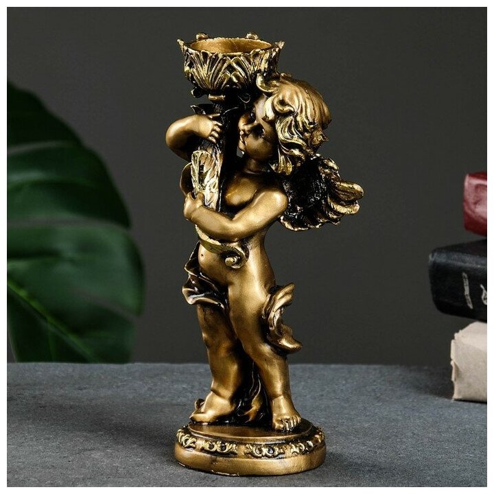 Подсвечник "Ангелочек" в правой руке, золото, 14х8х22 см, для свечи d 3,5 см - фотография № 4