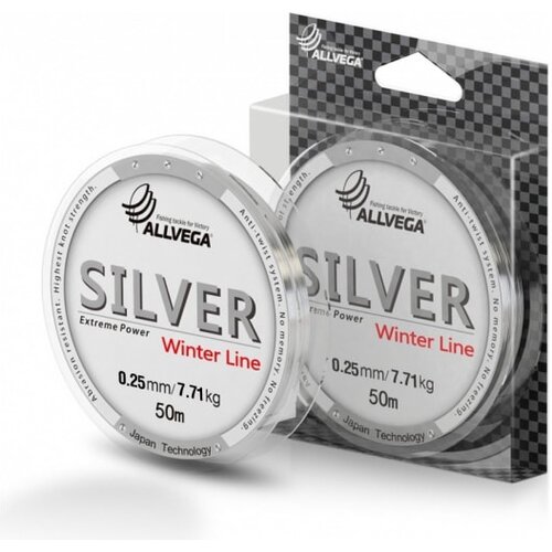 фото Монофильная леска allvega silver d=0.25 мм, 50 м, 7.71 кг, серебристый, 1 шт.