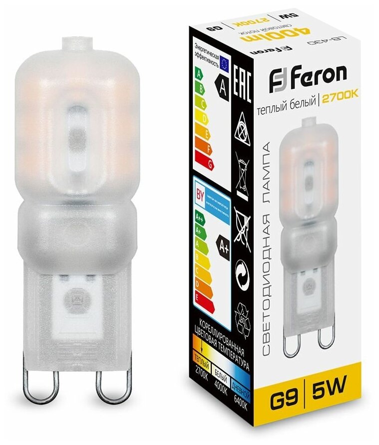 Лампа светодиодная Feron G9 5W 2700K Прямосторонняя Матовая LB-430 25636
