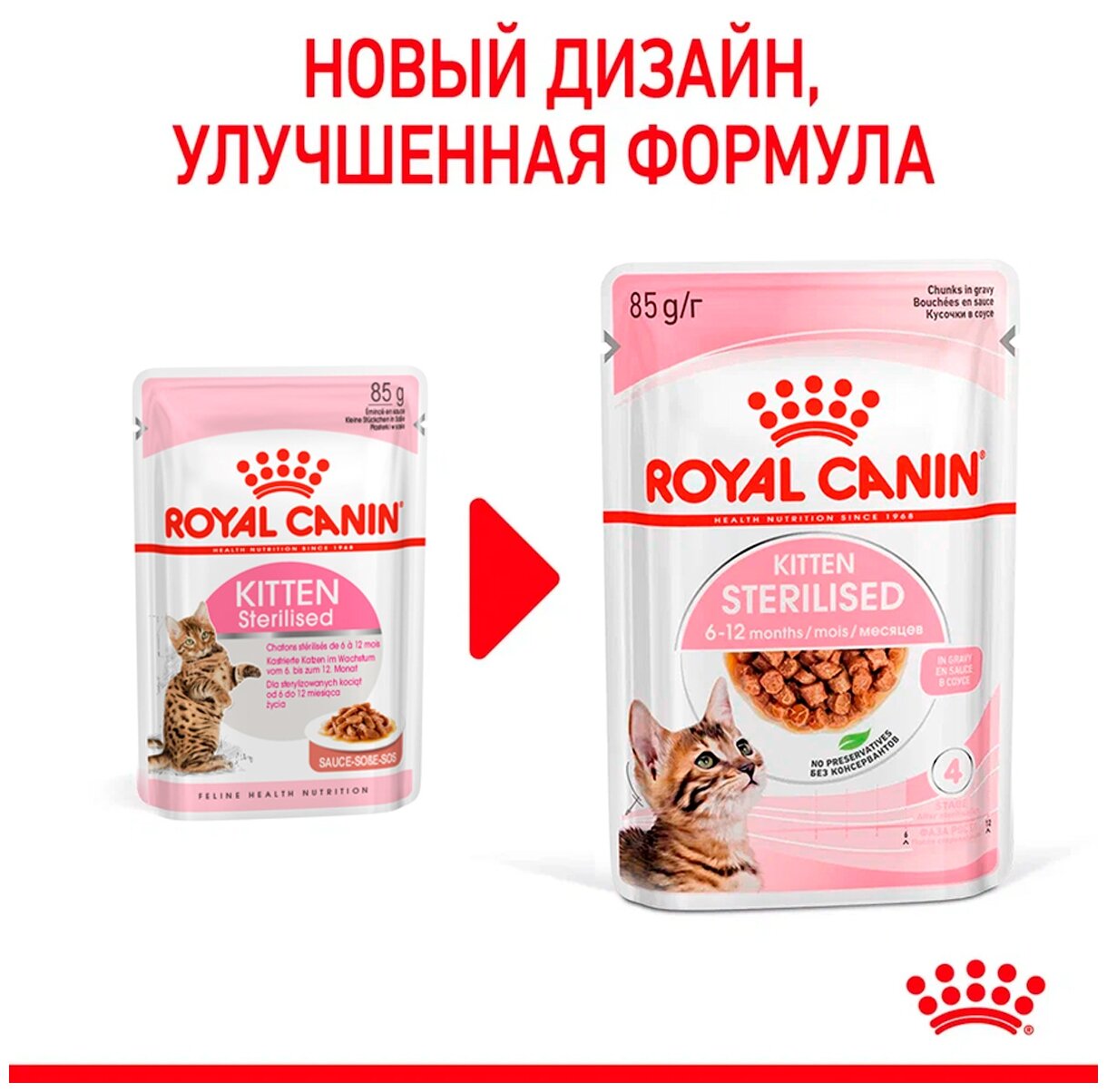 Влажный корм для стерилизованных котят Royal Canin мясное ассорти 12 шт. х 85 г (кусочки в соусе) - фотография № 6