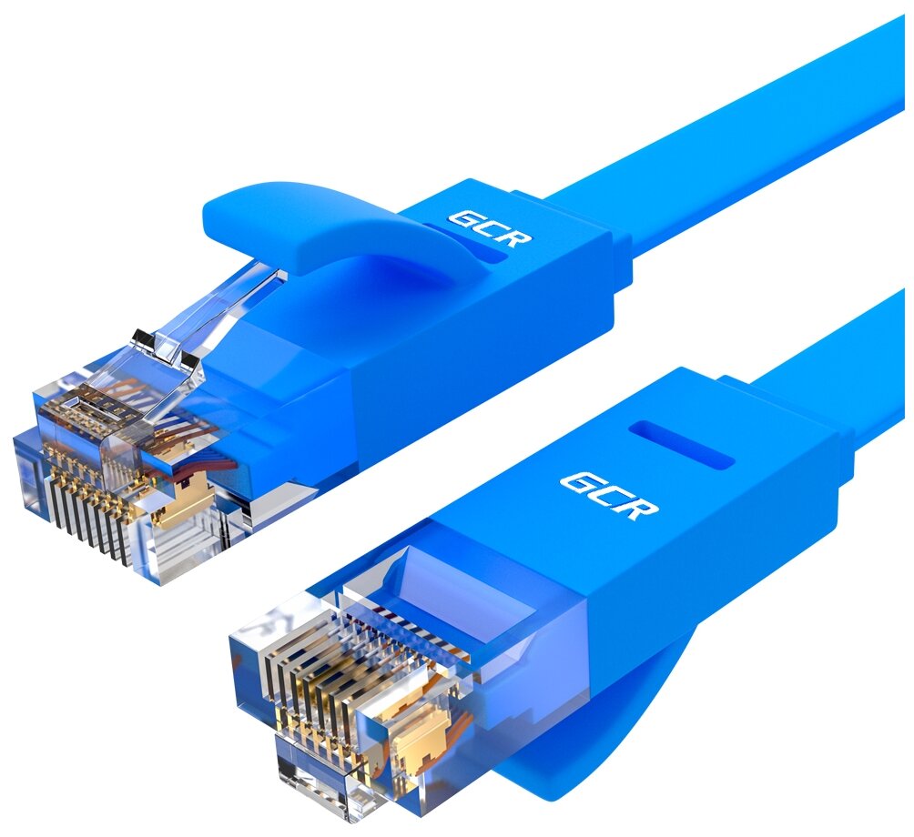 GCR Патч-корд PROF плоский прямой 20.0m, UTP медь кат.6, синий, 30 AWG, GCR-LNC621-20.0m ethernet high speed 10 Гбит/с, RJ45, T568B