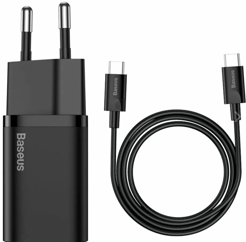 Сетевое зарядное устройство + кабель Type-C to Type-C Baseus USB-C 25W черный TZCCSUP-L01