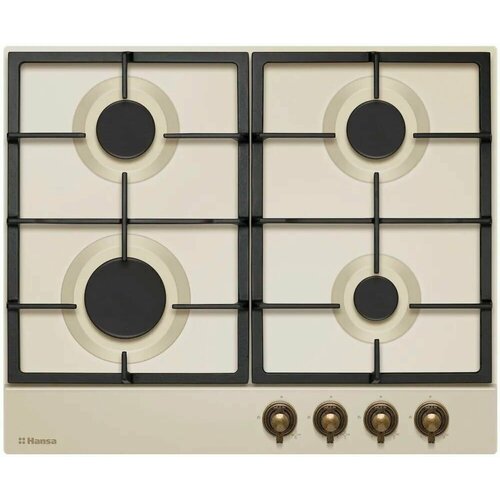 Газовая варочная панель Hansa BHGY630390 встраиваемая 60 см газ-контроль и автоподжиг на всех конфорках чугунные решетки бежевая в ретро стиле 1912900₽