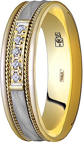 Кольцо обручальное Юверос, комбинированное, желтое золото, 585 проба, бриллиант