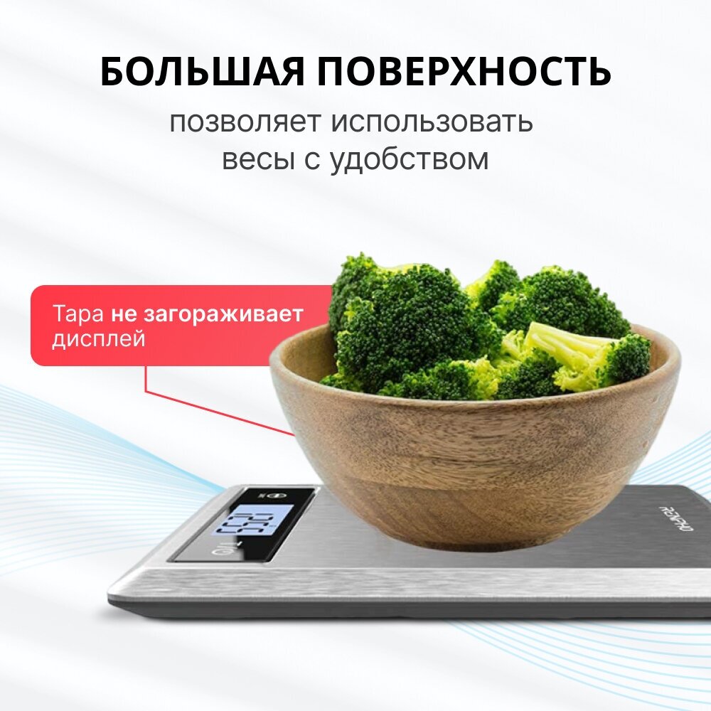 Весы кухонные электронные RENPHO Smart Food Scale 2 ES-SNS01, умные, измерение 23 показателей состава продукта для контроля питания, серебристые - фотография № 7