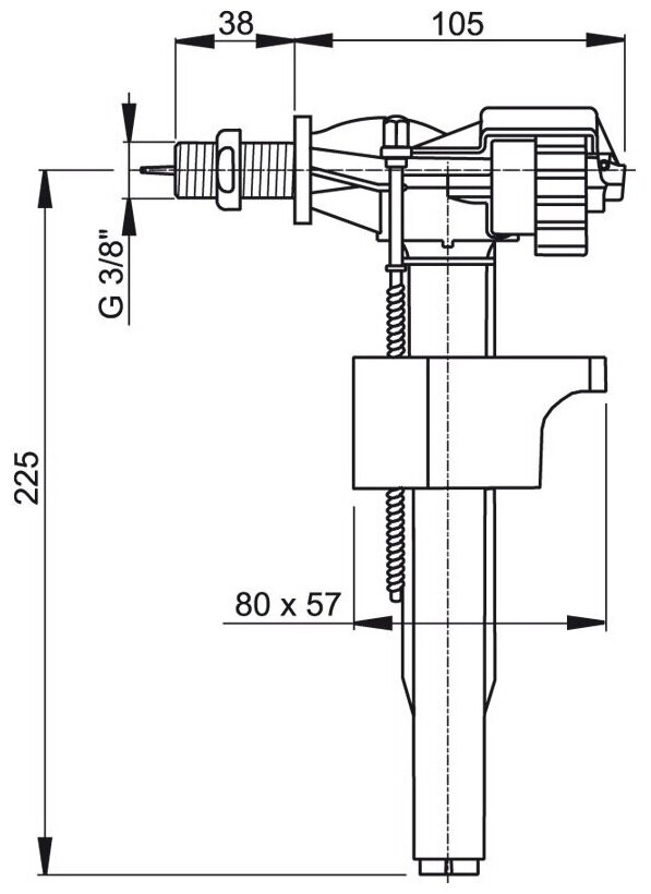 Заливной механизм Alcadrain Впускной механизм с боковой подводкой и металлической резьбой, арт. A160-3/8" боковая