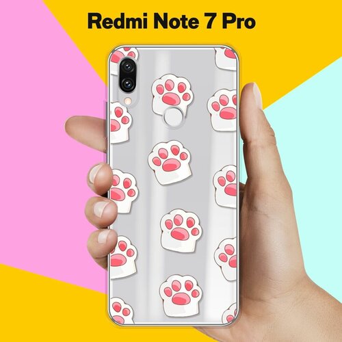 Силиконовый чехол Лапки на Xiaomi Redmi Note 7 Pro противоударный чехол на xiaomi redmi note 7 note 7 pro 7s сяоми редми ноут 7 ноут 7 про нот 7с силиконовый усиленный прозрачный розово голубой