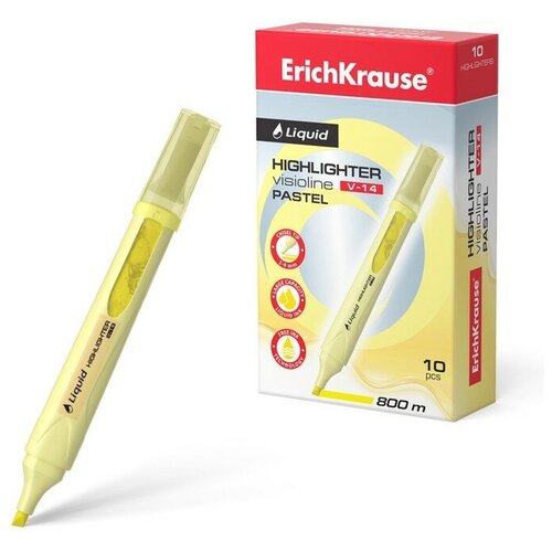 Маркер текстовыделитель ErichKrause Liquid Visioline V-14 Pastel, 0.6-4.0 мм, жидкие чернила на водной основе, жёлтый