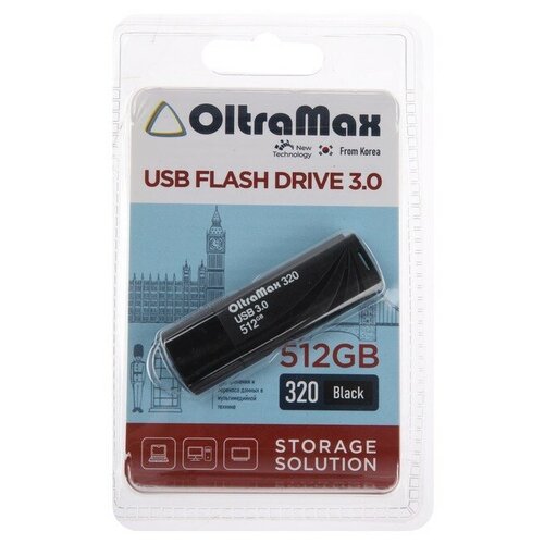 Флешка OltraMax 320, 512 Гб, USB3.0, чт до 70 Мб/с, зап до 20 Мб/с, черная