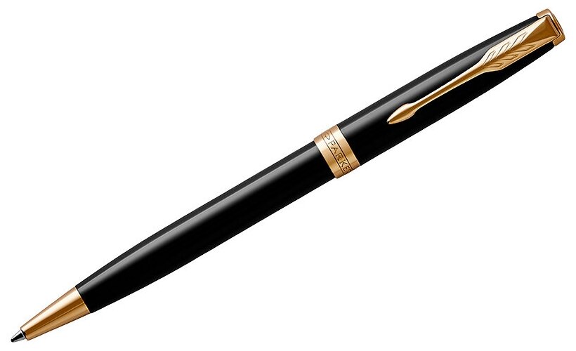 Ручка шариковая автоматическая Parker "Sonnet Black Lacquer GT", черная, 1,0мм, корпус черный, футляр