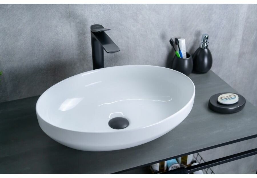 Накладная белая раковина для ванной Gid D1469 с сифоном ORIO A3202 - фотография № 1