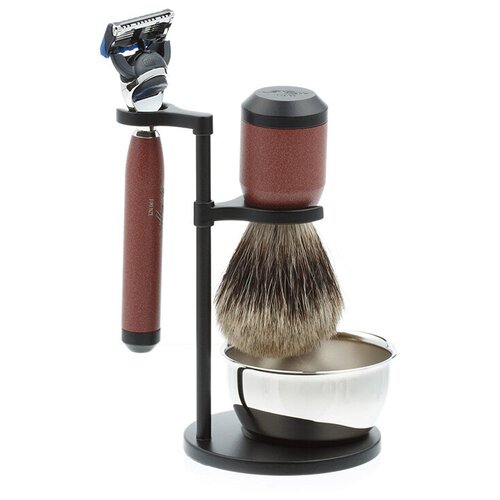 Бритвенный набор IL Ceppo: станок, помазок, чаша, подставка, красно-черный матовый цвет IL CEPPO MR-SET-S112P4FT