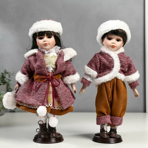 Кукла коллекционная парочка набор 2 шт Ника и Паша в нарядах с мехом 30 см