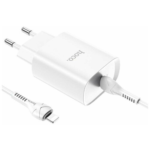 Сетевое зарядное устройство HOCO N14 1xUSB-C, 3А, PD20W + USB-C кабель Lightning 8-pin, 1м (белый) сетевое зу morechoice 1usb 3 0a qc3 0 для micro usb быстрая зарядка nc52qcm white