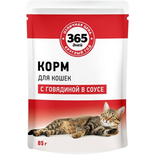 Корм для кошек 365 дней с говядиной в соусе, 85г, 20шт.