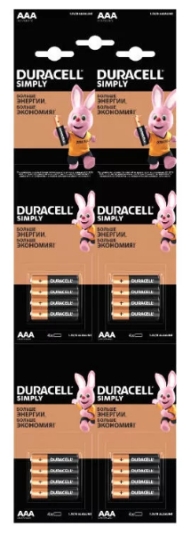 Батарейка DURACELL SIMPLY LR03 отрывной (2*10) BL20 20 шт. в упаковке