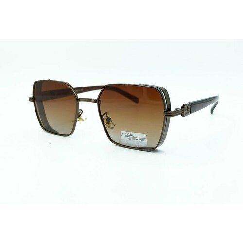 Солнцезащитные очки Lady Rabbit, шестиугольные, оправа: металл, поляризационные, коричневый