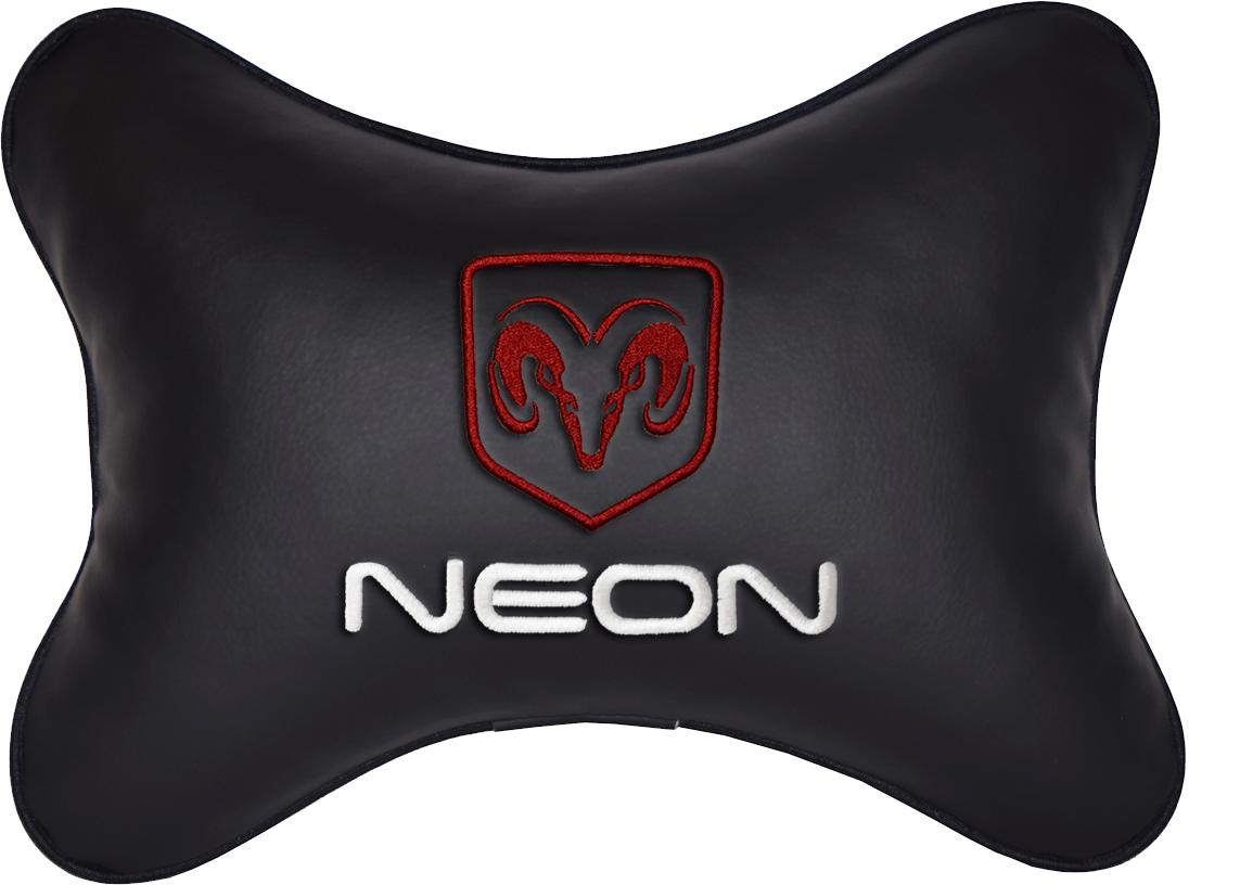 Подушка на подголовник экокожа Black с логотипом автомобиля DODGE Neon