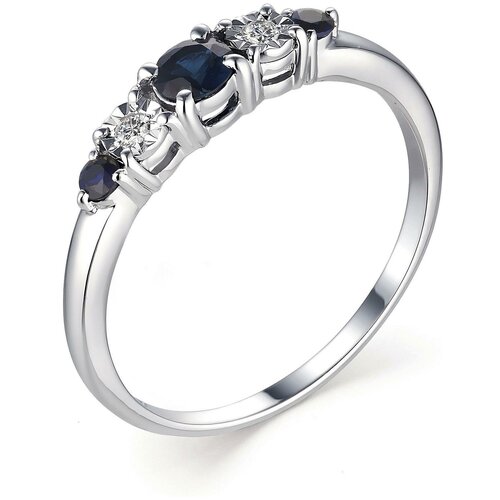 фото Алькор кольцо с сапфирами и бриллиантами из белого золота 13289-202, размер 17
