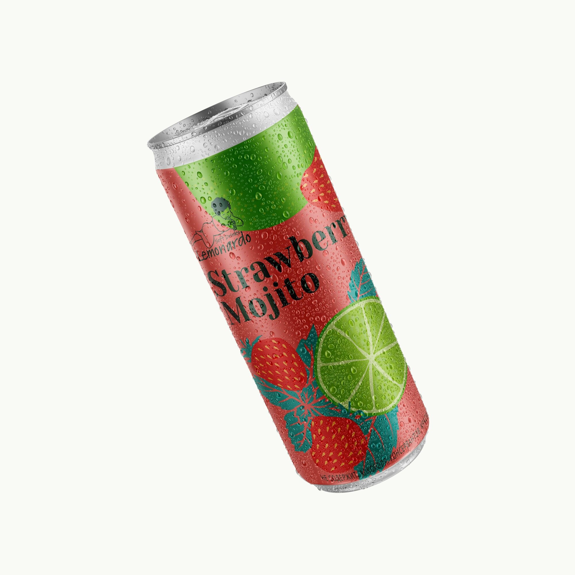 Напиток газированный Лимонад Клубничный Мохито без сахара / Lemonardo Strawberry Mojito, алюминиевая банка 330мл. 6шт - фотография № 3