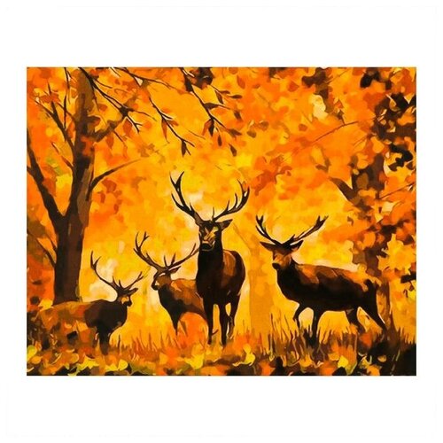 фото Школа талантов роспись по холсту «олени в лесу» по номерам с красками по 3 мл+ кисти+инстр+крепеж, 30×40 см