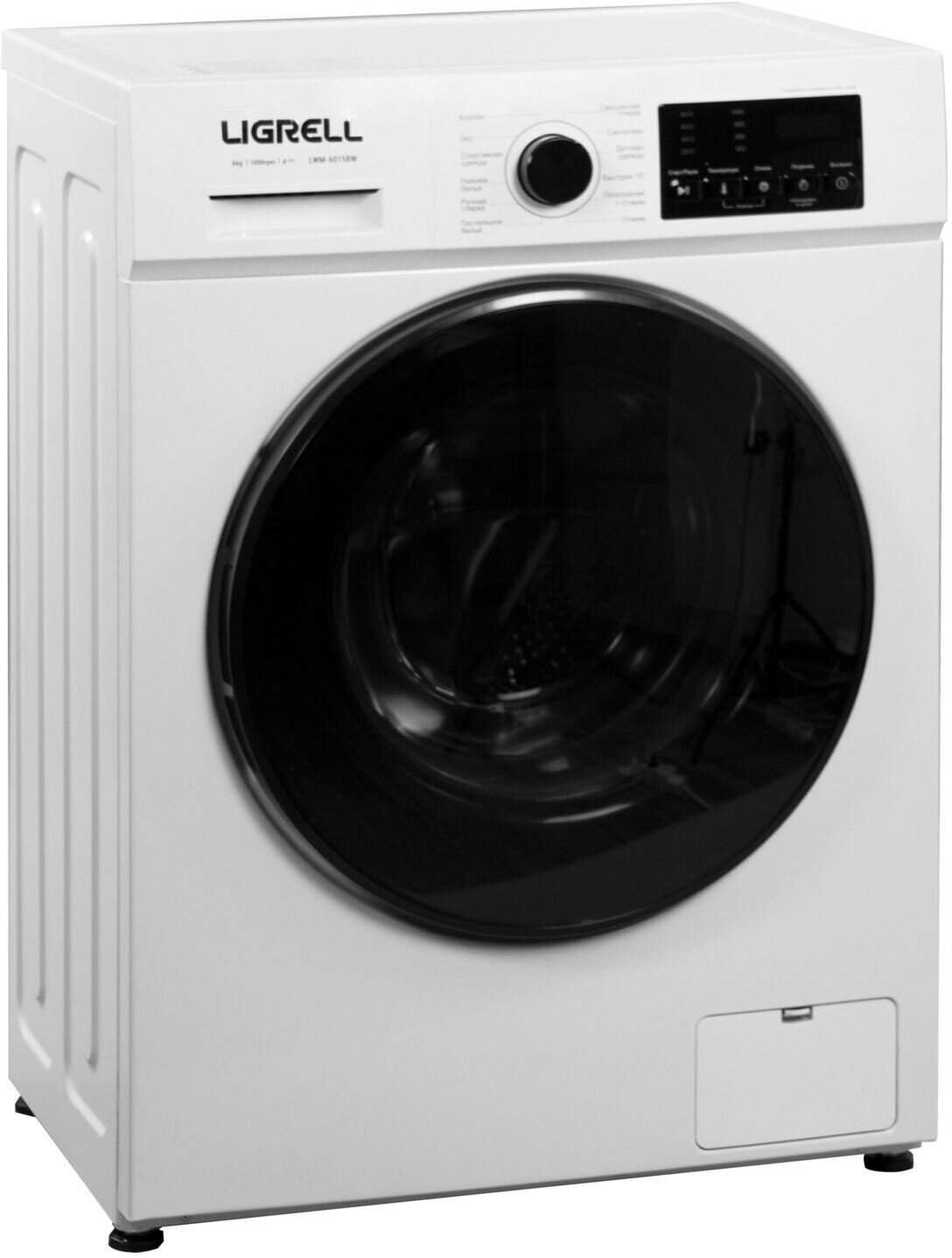 Стиральная машина Ligrell LWM-6015BW узкая, отдельностоящая, загрузка до 6 кг, 12 программ, таймер отсрочки старта, блокировка от детей, белый/черный люк — фото 1