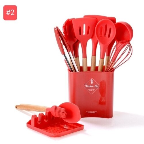 Набор кухонных принадлежностей, 13 предметов и стакан для хранения + с держателем для приборов 