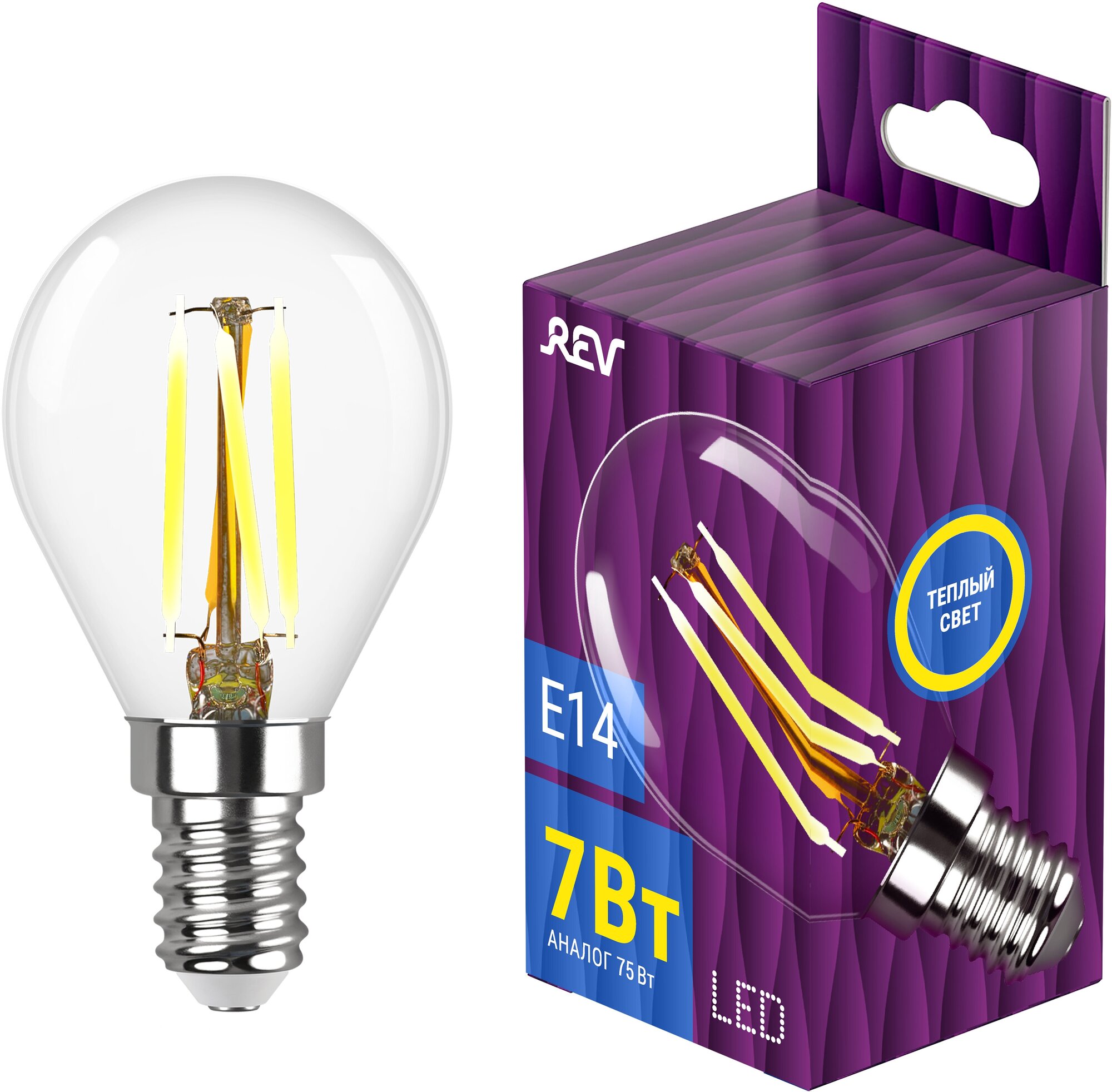 Лампа светодиодная REV filament шар G45 теплый свет 7Вт E14 2700K 695Лм 32482 9