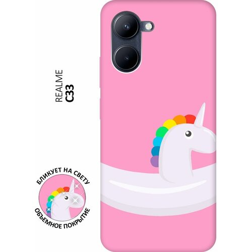 Матовый чехол Unicorn Swim Ring для realme C33 / Рилми С33 с 3D эффектом розовый матовый чехол unicorn swim ring для realme c30 рилми с30 с 3d эффектом розовый