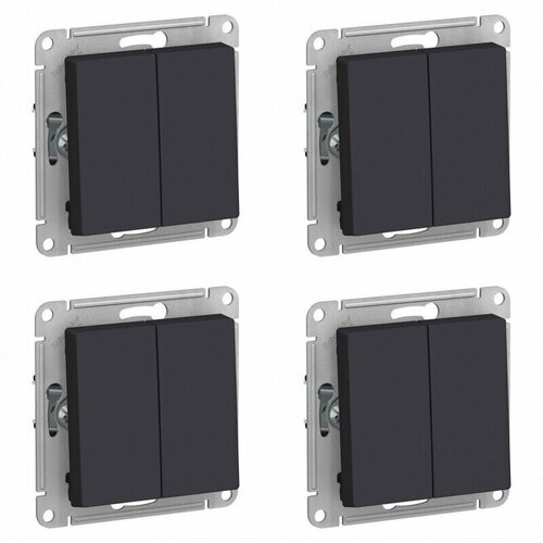 Переключатель проходной Schneider Electric (Systeme Electric) Atlas Design 1-клавишный, 10А, 10 AX, Карбон - 4 шт. черный, алюминиевый