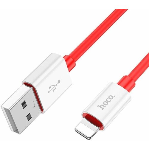 Hoco Кабель для заряядки телефона iPhone USB-A-Lightning 1 метр, красный кабель usb a apple lightning hoco 1 метр 2a зарядка и передача данных черный