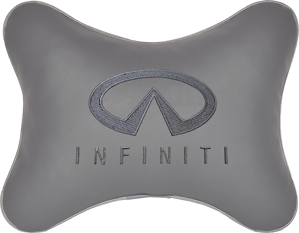 Автомобильная подушка на подголовник экокожа L.Grey с логотипом автомобиля INFINITI