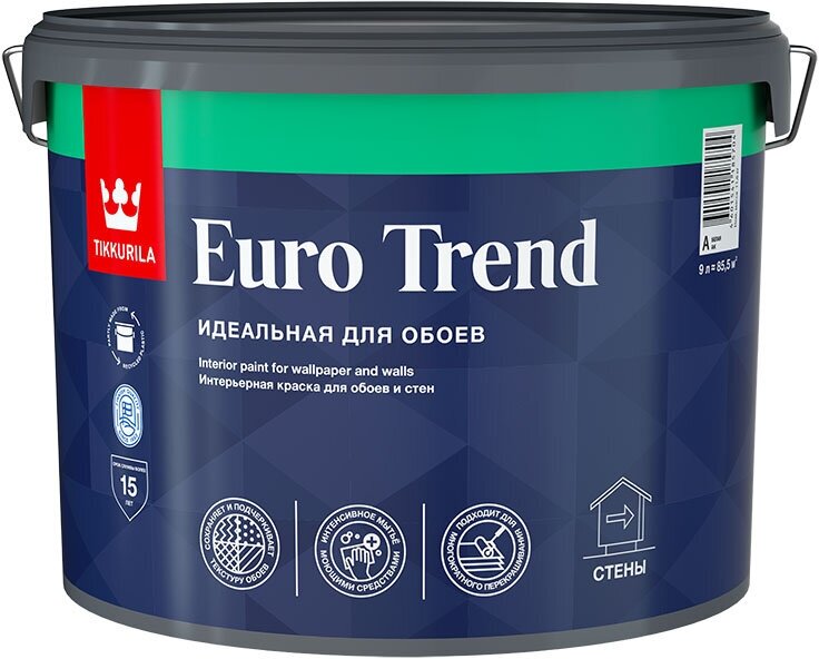 Tikkurila Euro Trend / Тиккурила Евро Тренд идеальная краска для обоев и стен База А (белая) 0,9л