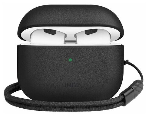 Uniq для Airpods 3 чехол Terra Genuine Leather with wrist strap Black