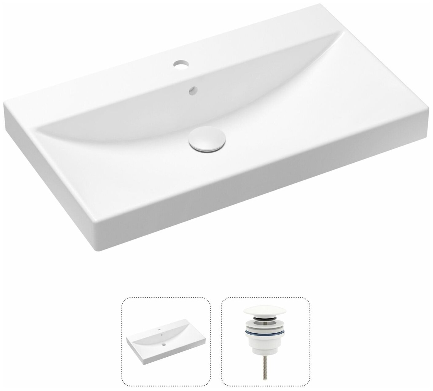 Комплект 2 в 1 Lavinia Boho Bathroom Sink 21520907: врезная фарфоровая раковина 80 см, донный клапан