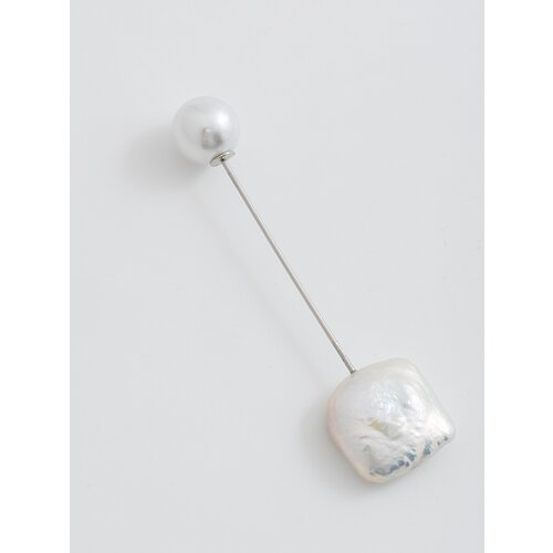 Брошь ЖемАрт, бижутерный сплав, жемчуг пресноводный культивированный, жемчуг имитация, серебряный, белый