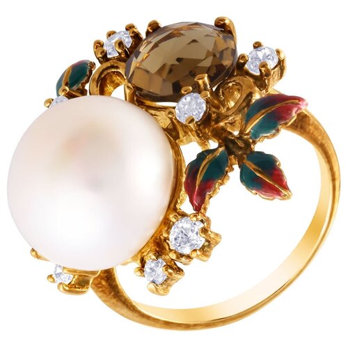 фото Element47 кольцо из серебра 925 пробы с жемчугом к. речным, кубическим цирконием, эмалью и кварцем se2274-r_ko_qz_wrch_enam_001_yg, размер 16.75