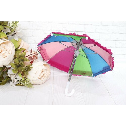Реалистичный разноцветный зонтик для кукол, длина 21 см, фуксия с розовым