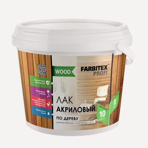 Изображение товара Лак акриловый универсальный по дереву FARBITEX профи WOOD 0,9 л
