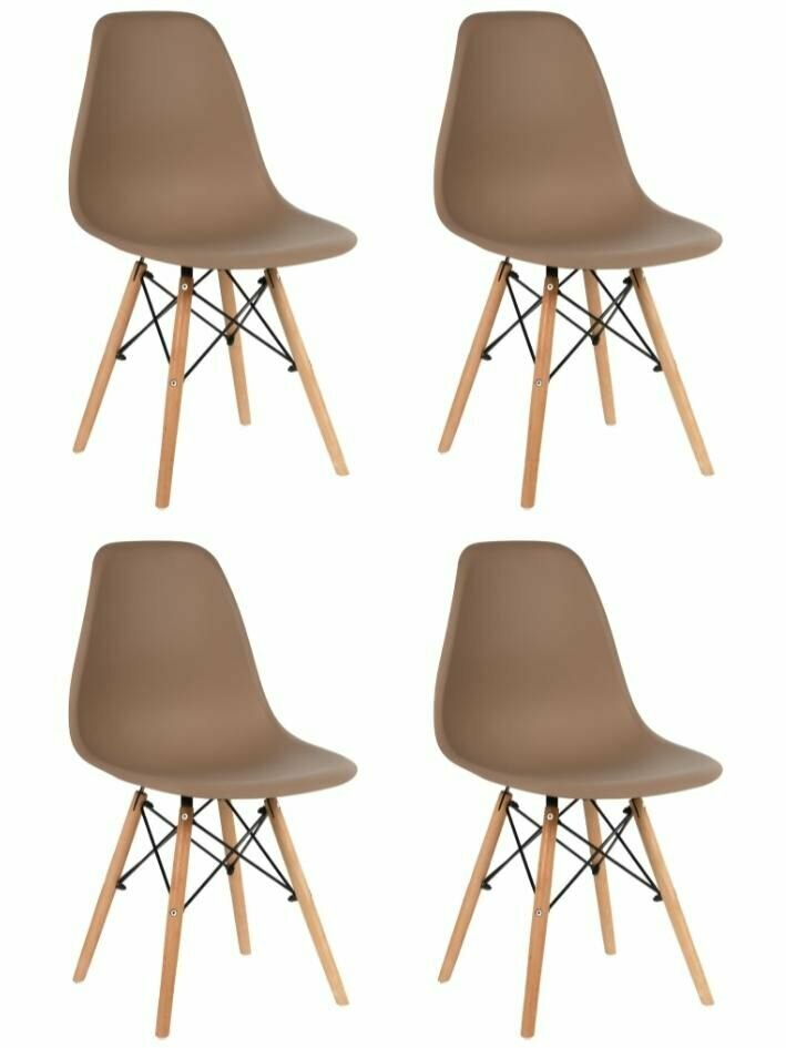 Стулья для кухни комплект 4 шт со спинкой СтулБержи EAMES DSW, деревянные ножки, латте, пластиковый